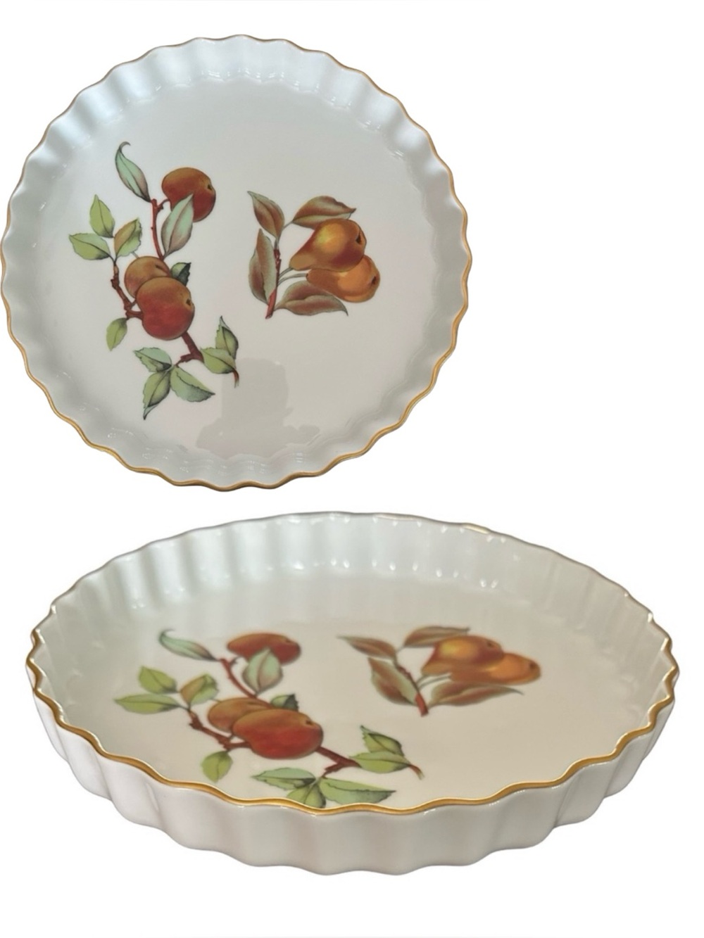 Royal Worcester Evesham Gold 10.5 Quiche Pan Round Porcelain Baking Dish England